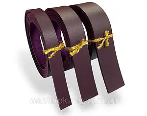 Смуга ремінна з натуральної шкіри ВРХ з лицьовим покриттям колір бордо (слива) РОЗМІР НА ВИБІР