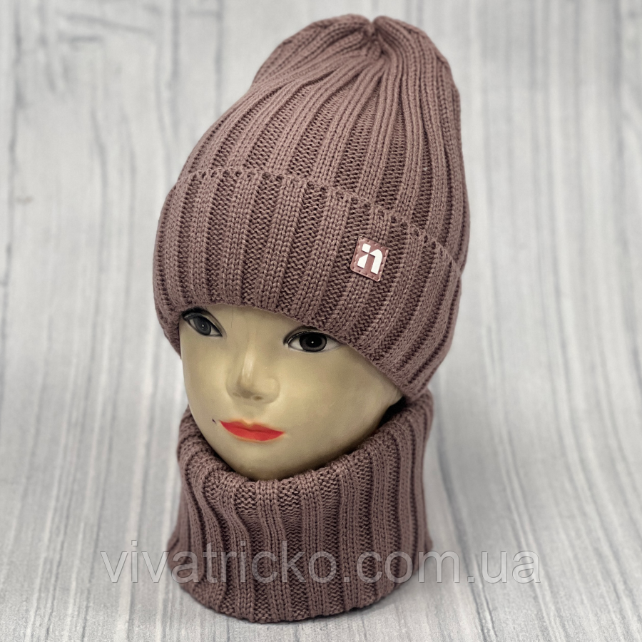 М 89045. Комплект для дівчинки, підлітка: шапка з флісом і хомут, різні кольори 4-15 років, фото 1