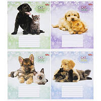 Зошит шкільний 12 аркушів у косу лінію, серія "Коти та собаки", білизна 100%