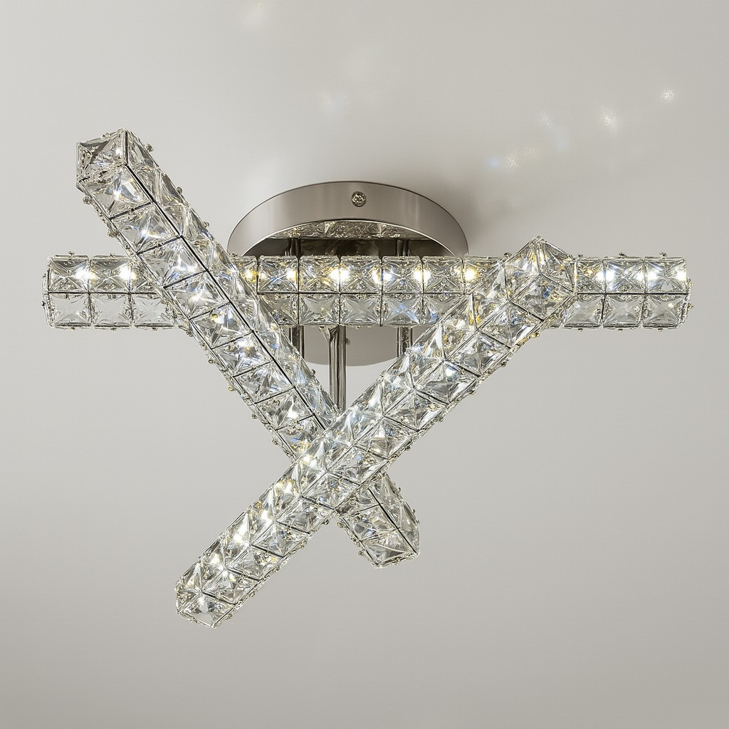 Стельова кришталева люстра в хромі 3200-6000К 54Вт IP20 на пульті