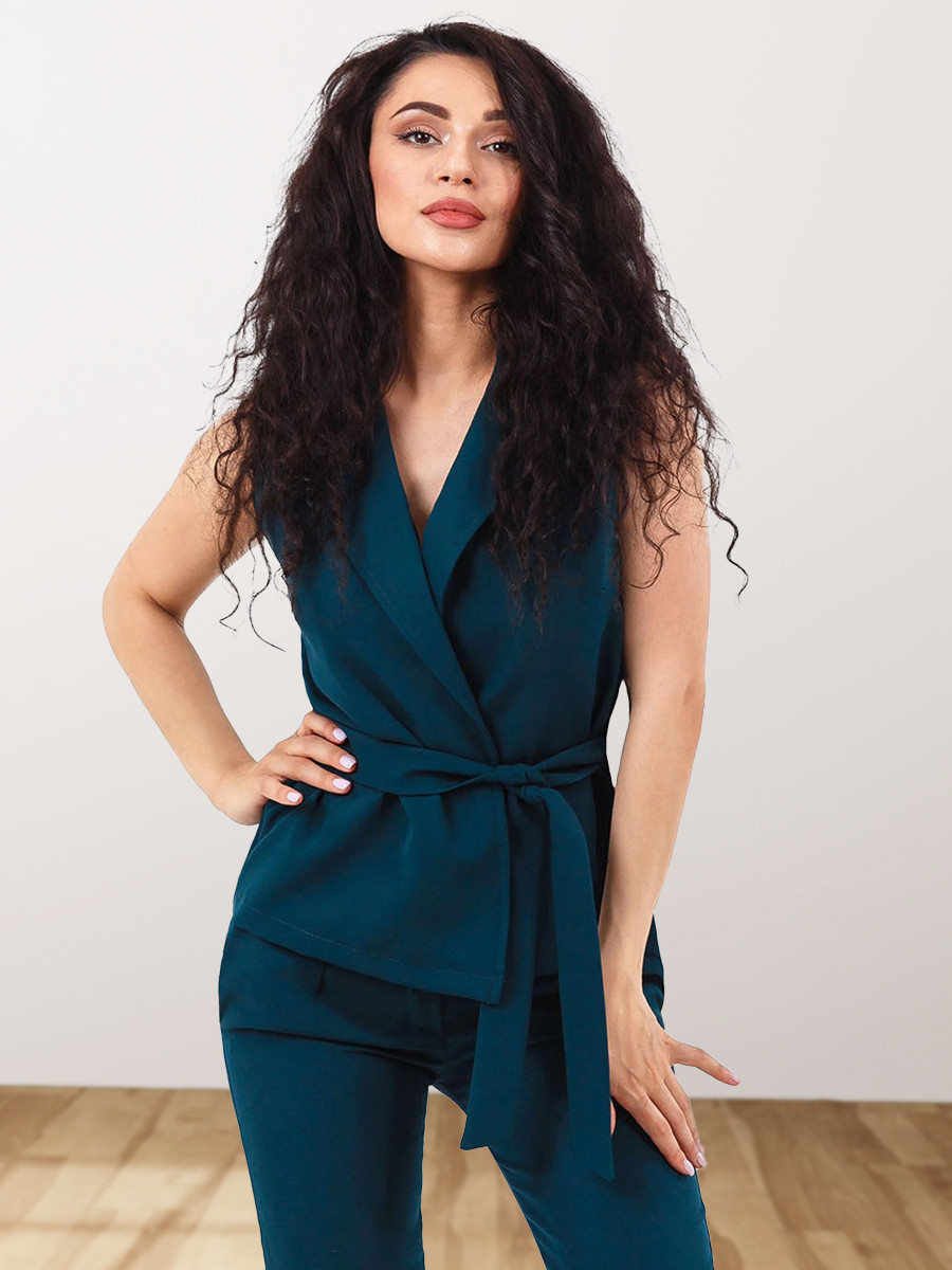 Сучасний та універсальний брючний костюм-двійка, темно-зелений, фото 1