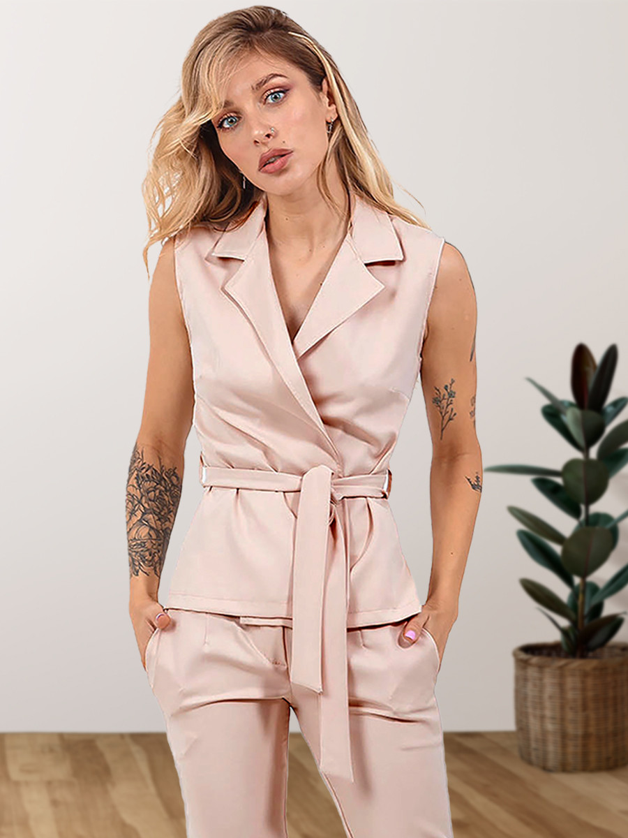 Сучасний та універсальний брючний костюм-двійка, бежевий, фото 1