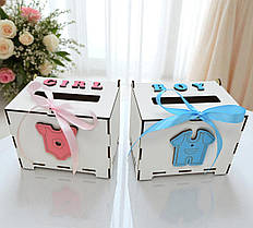 Коробки для Весільного Конкурсу Girl / Boy 2 шт - 15х11 см Дерев'яна скринька на весілля Хлопчик та Дівчинка для визначення статі