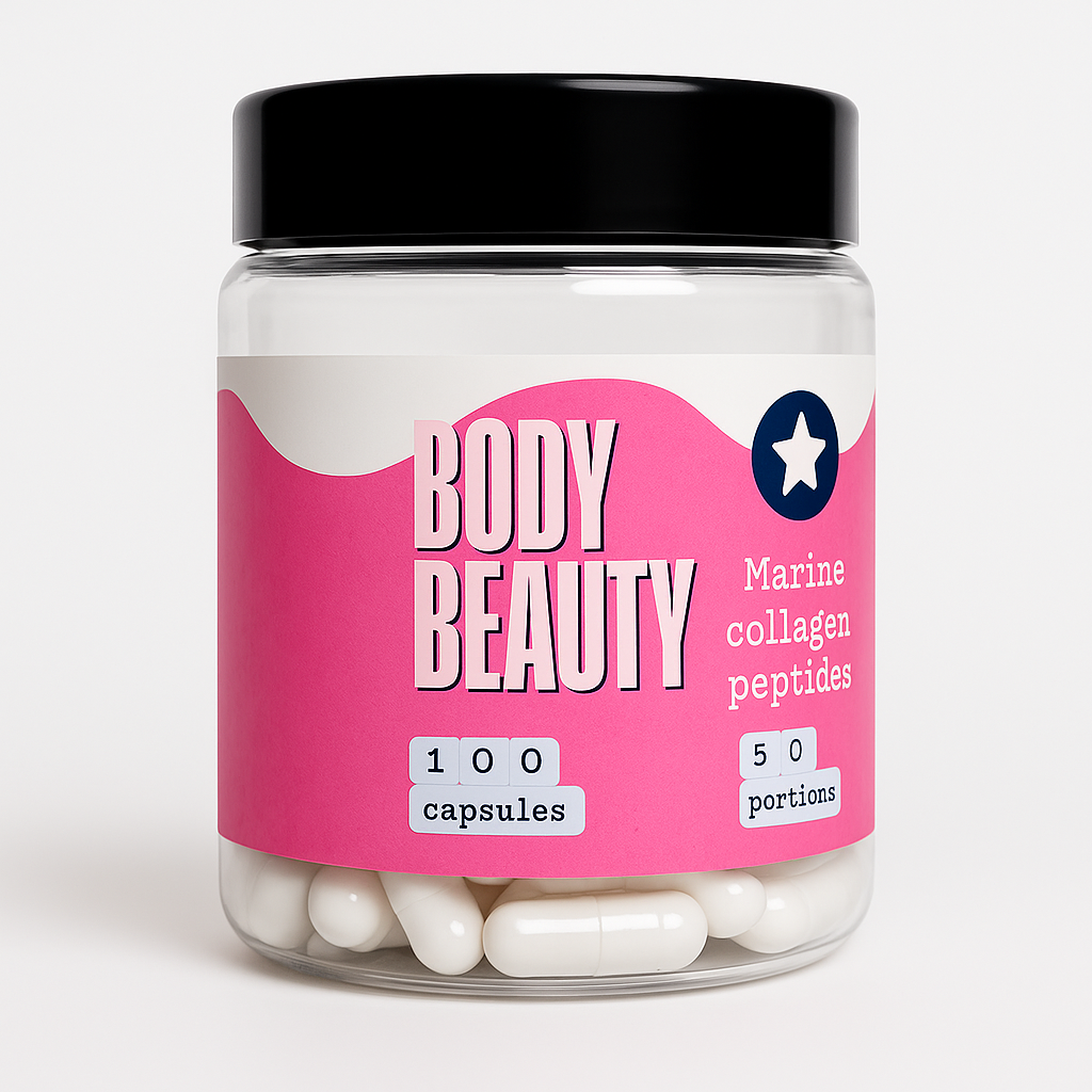 Морський колаген для суглобів, шкіри, волосся marine collagen peptides Body Beauty 100 капсул, фото 1