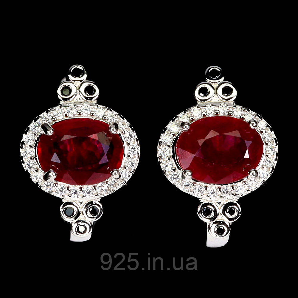 Сережки. Натуральний рубін і шпінель. Срібло 925., фото 1