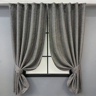 Комплект (2шт. 1,3х1,7м.) коротких штор з жакарду, колекція "Viva Marmo". Колір сірий. Код 1788ш 35-0375