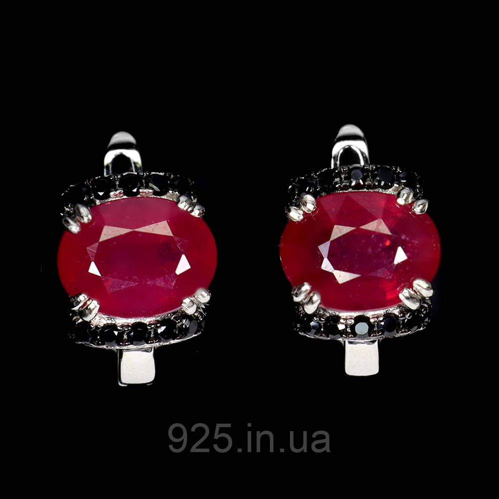 Сережки. Натуральний рубін і шпінель. Срібло 925., фото 1