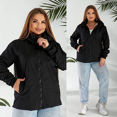 Жіноча демісезонна вітровка батал з відстібним капюшоном і манжетами 48-62