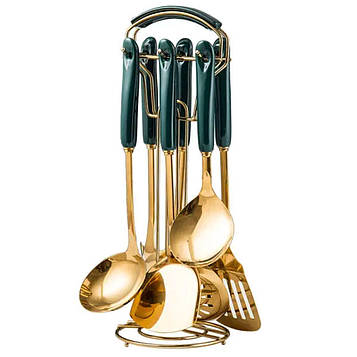 Набір кухонного приладдя на підставці 7 предметів кухонні аксесуари на підставці Смарагдовий HP-20-67