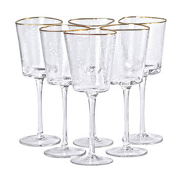 Набір з 6 келихів 350 мл, для вина із золотим обідком HP-16-22