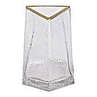 Скляна ваза для квітів, декоративний трикутник із золотою облямівкою, 16 см HP-1709
