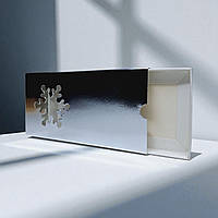 Коробка-футляр  для шоколаду з вікном "Сніжинка" (160х80х15мм.) срібна