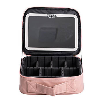 Органайзер косметичка з еко шкіри з дзеркалом та підсвічуванням 26×22×9 см HP-10-2AP