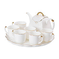 Чайний набір на 6 персон, із заварювальним чайником і підставкою, білий.