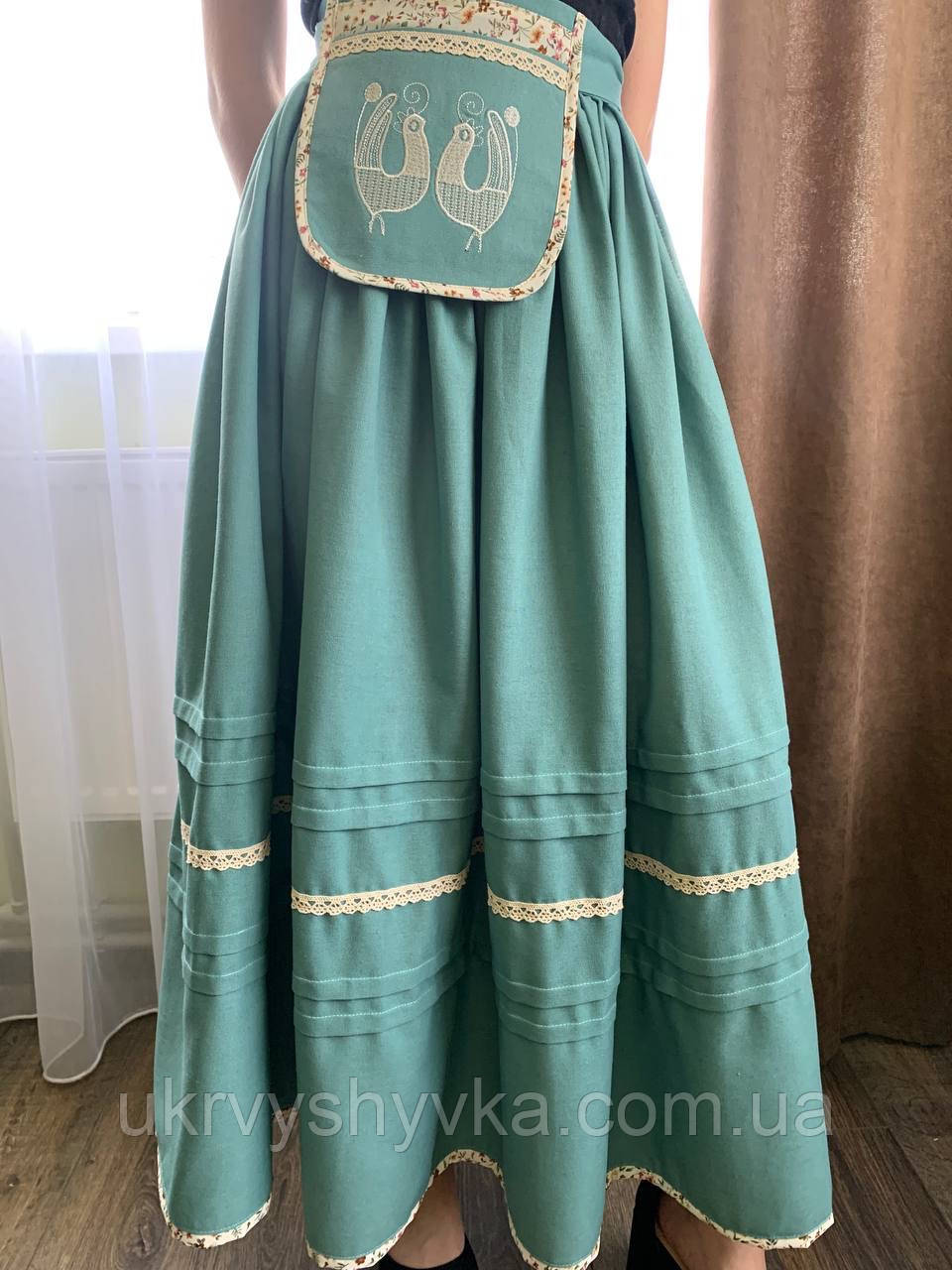 Жіноча спідниця з вишитою ладанкою "Народна" мятна, фото 1