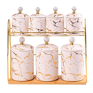 Набір для сипучих продуктів на металевій підставці 7 предметів по 300 мл і 700 мл HP-1215