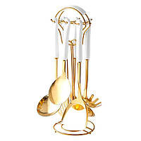 Набір кухонного приладдя на підставці 7 предметів кухонні аксесуари на підставці Білий із золотом HP-20-65