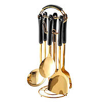 Набір кухонного приладдя на підставці 7 предметів кухонні аксесуари на підставці Чорний із золотом HP-20-66