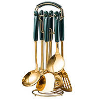 Набір кухонного приладдя на підставці 7 предметів кухонні аксесуари на підставці Смарагдовий HP-20-67