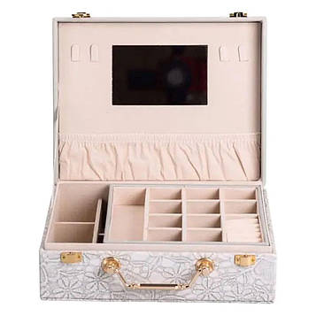 Скринька для прикрас з еко шкіри 2 яруси із дзеркалом органайзер для ювелірних виробів HP-5-15G