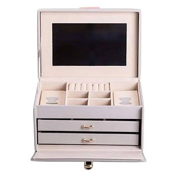 Скринька для прикрас з еко шкіри 3 яруси з дзеркалом органайзер для ювелірних виробів HP-5-17G