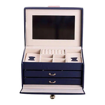 Скринька для прикрас з еко шкіри 3 яруси з дзеркалом органайзер для ювелірних виробів HP-5-17BL