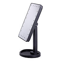 Настільне дзеркало з підсвічуванням 22 LED для макіяжу 21х16 см прямокутне на ніжці USB Чорне HP-10-4AB
