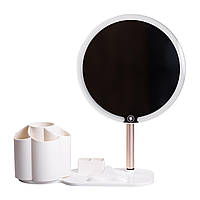 Дзеркало для макіяжу з підсвічуванням кругле настільне Ø21 см з підставкою Біле HP-10-9AW