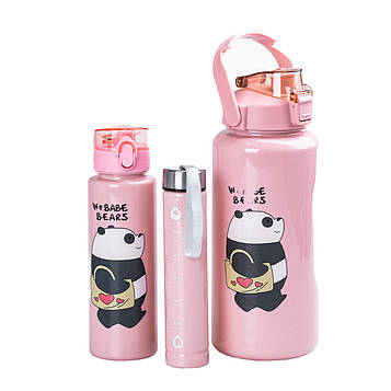 Набір пляшок 3 в 1 Панда з поїлкою і ручкою 0.3 (л) 0.7 (л) 2 (л) рожевий HPZSB120014P