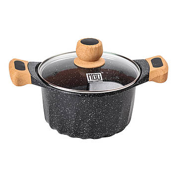 Алюмінієва каструля об'ємом 3 літри з кришкою Ø 20 см. Мармур з антипригарним покриттям MGC чорний HP-4-432B