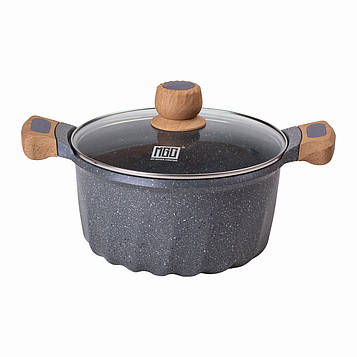 Алюмінієва каструля об'ємом 5 літрів з кришкою Ø 24 см з мармуровим антипригарним покриттям MGC сіра HP-4-433G