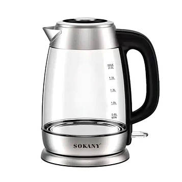 Електрочайник Sokany SK-SH-1069 Electric Kettle 2000W 2l прозорий чайник