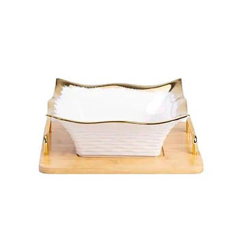 Блюдо порцелянаове 29.5х27.5х10 см на бамбуковій підставці LX-10B