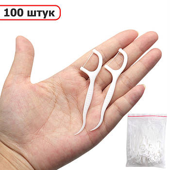 Флоссер - зубочистка - 100 шт - Флоссери для зубів 2 в 1: Зубна нитка з тримачем