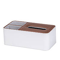 Серветниця-органайзер з еко-шкіри 3 відділення 26.5*14*9.5 см Білий з коричневим HP9290
