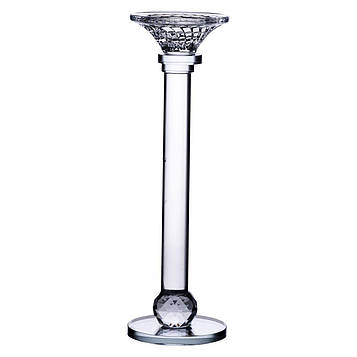 Підсвічник скляний на тонкій ніжці 9×34 см прозорий декоративний підсвічник на стіл HP-4-8M