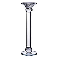 Підсвічник скляний на тонкій ніжці 9×29 см прозорий декоративний підсвічник на стіл HP-4-7S