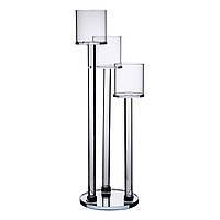 Підсвічник скляний на 3 свічки 12×37.5 см підсвічник декоративний прозорий на ніжці HP-4-13