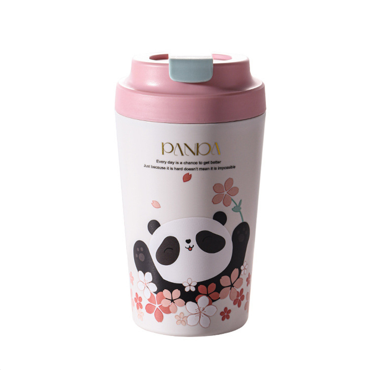 Термочашка Panda з порцелянаовою колбою 380 мл Рожева HP-14-12P, фото 1