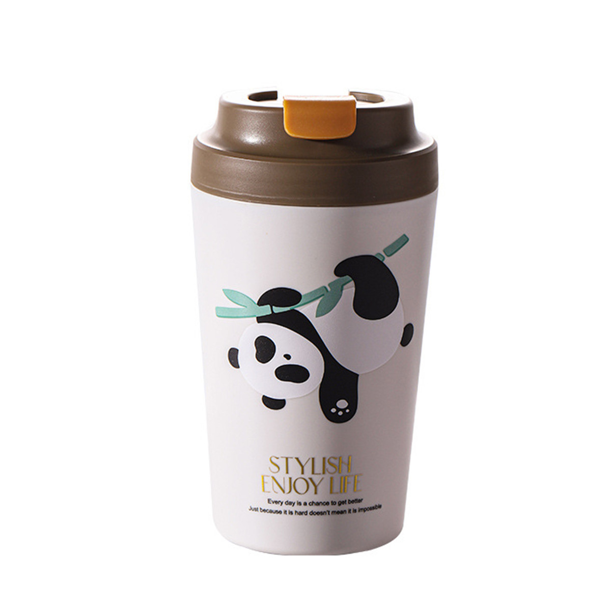 Термочашка Panda з порцелянаовою колбою 380 мл Коричнева HP-14-12BR, фото 1
