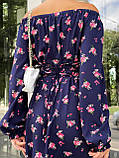 Стильна сукня міді з квітковим принтом та шнурівкою на декольте і спинці, тканина софт, розміри 42-46, 48-52, фото 4