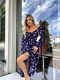 Стильна сукня міді з квітковим принтом та шнурівкою на декольте і спинці, тканина софт, розміри 42-46, 48-52, фото 2