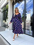 Стильна сукня міді з квітковим принтом та шнурівкою на декольте і спинці, тканина софт, розміри 42-46, 48-52, фото 5