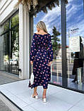 Стильна сукня міді з квітковим принтом та шнурівкою на декольте і спинці, тканина софт, розміри 42-46, 48-52, фото 9
