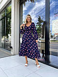 Стильна сукня міді з квітковим принтом та шнурівкою на декольте і спинці, тканина софт, розміри 42-46, 48-52, фото 6