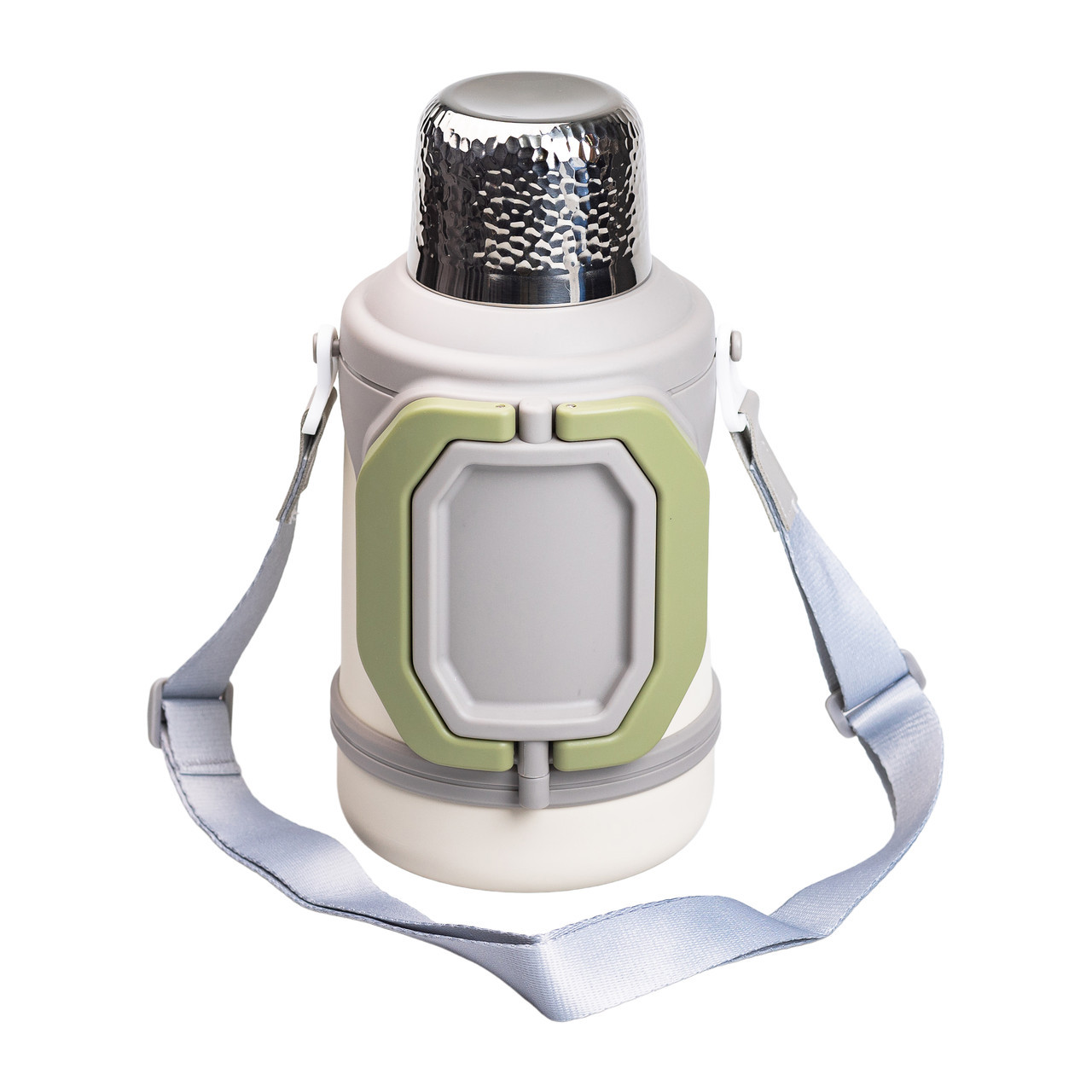 Термос Vacuum Cup 1.5 літра з ремінцем і складною ручкою білий HP-14-21W, фото 1