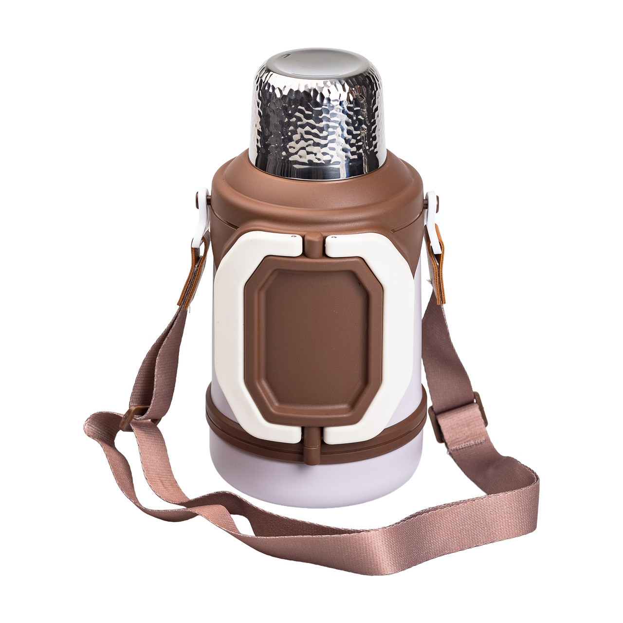 Термос Vacuum Cup 1.5 літра з ремінцем і складною ручкою коричневий HP-14-21V, фото 1