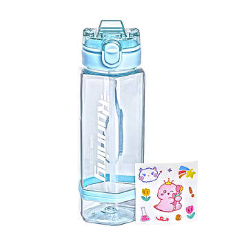 Пляшка для води 760 мл з трубочкою та наліпками блакитна HP-14-48LBL