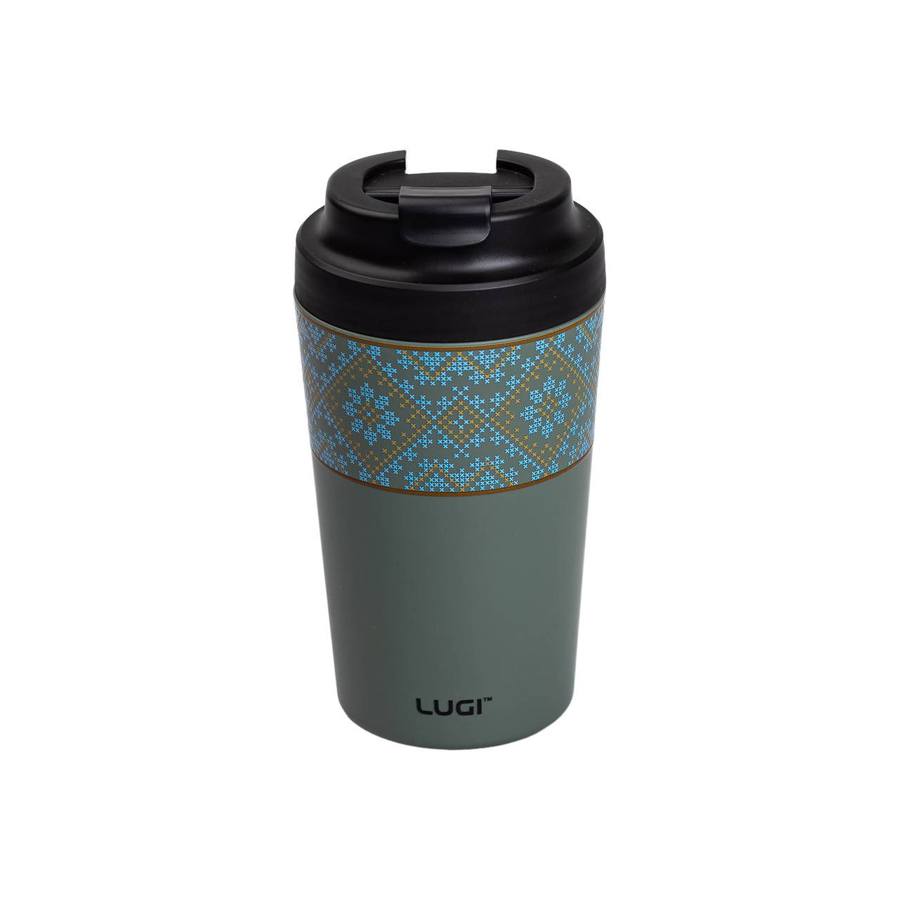 Термочашка Вишиванка з порцелянаовою колбою 380 мл сіро-зелена HP-14-50GR, фото 1