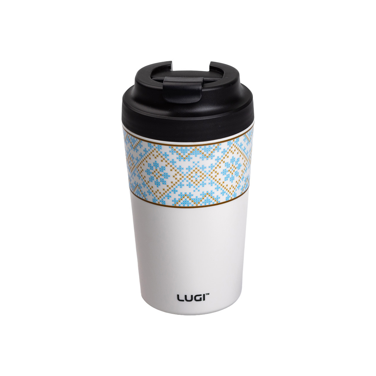 Термочашка Вишиванка з порцелянаовою колбою 380 мл біла HP-14-50W, фото 1